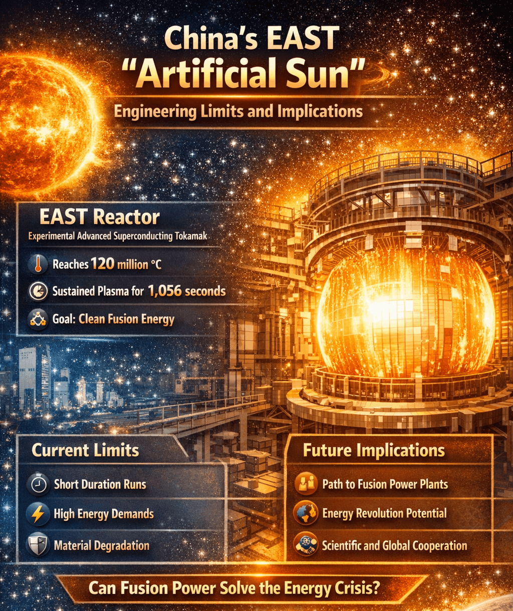 China's EAST Artificial Sun: Engineering Limits and Implications